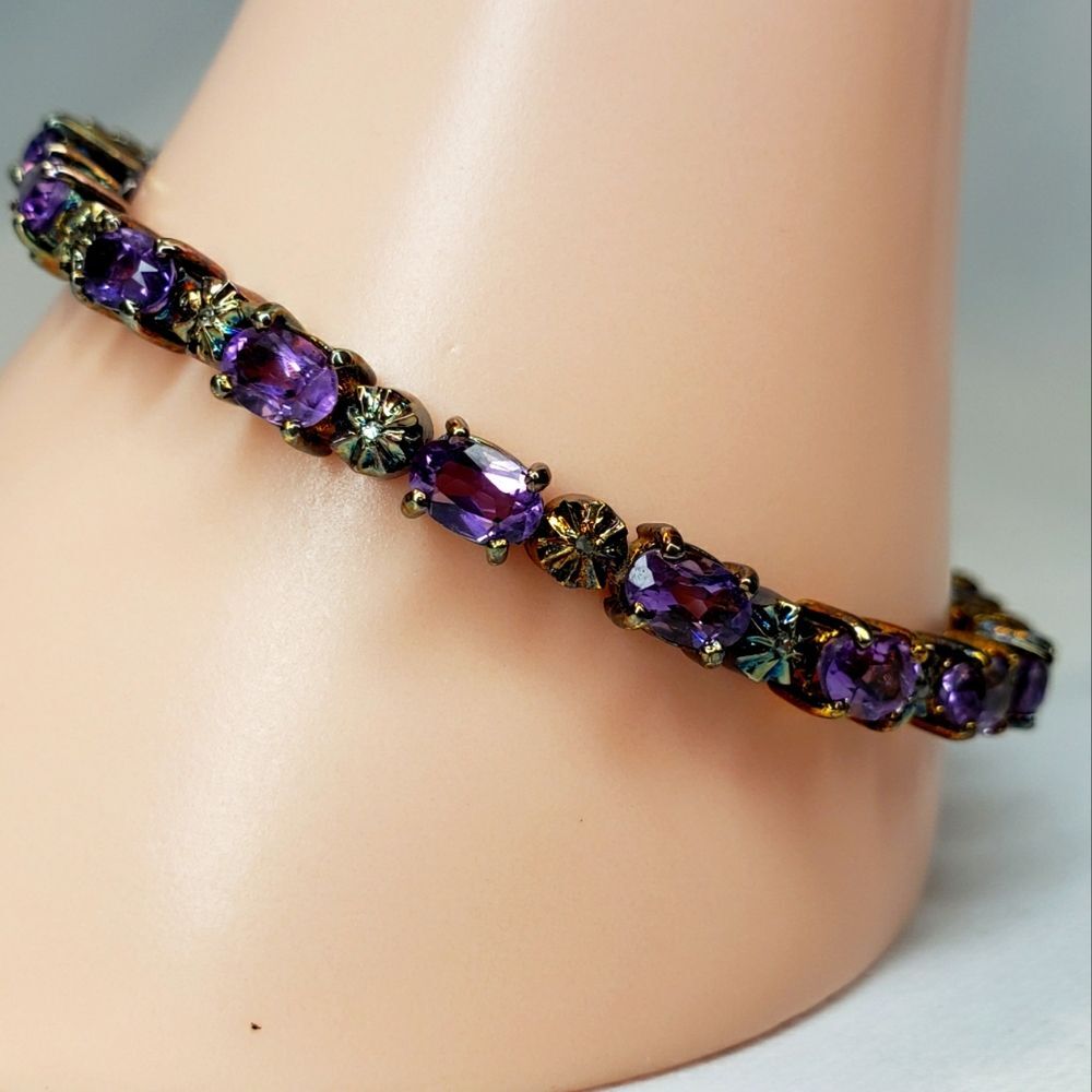 Oval stone Amethyst Tennis Braelet, 925 Silver
